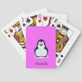 Aangepaste naam schattige pinguïn op roze pokerkaarten