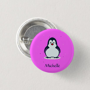 Aangepaste naam schattige pinguïn op roze ronde button 3,2 cm