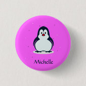 Aangepaste naam schattige pinguïn op roze ronde button 3,2 cm (Voorkant)