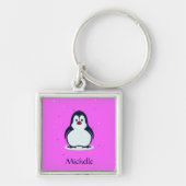 Aangepaste naam schattige pinguïn op roze sleutelhanger (Voorkant)