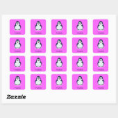 Aangepaste naam schattige pinguïn op roze vierkante sticker (Vel)