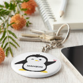 Aangepaste naam schattige pinguïn sleutelhanger (Zijkant)
