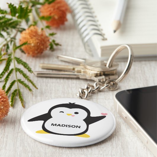 Aangepaste naam schattige pinguïn sleutelhanger (Zijkant)