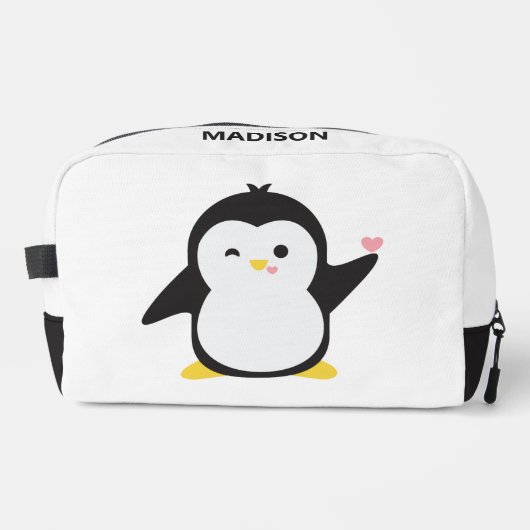 Aangepaste naam schattige pinguïn toilettasje (Voorkant)