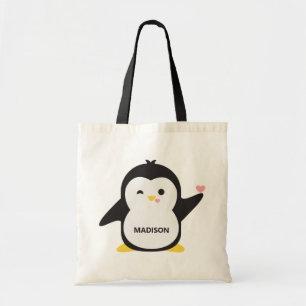 Aangepaste naam schattige pinguïn tote bag