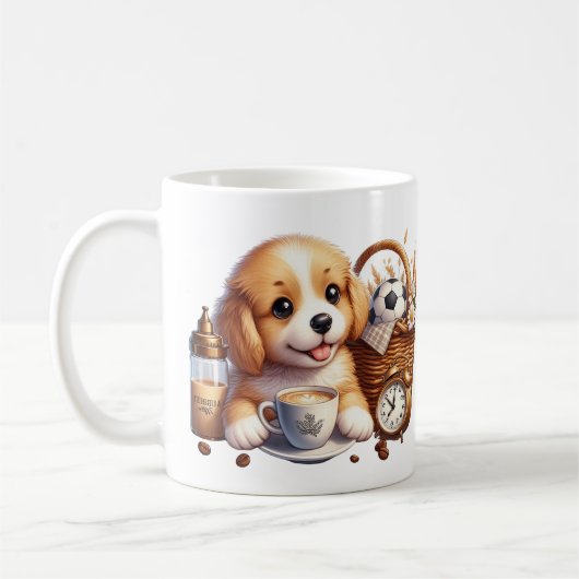 Aangepaste naam schattige puppy mok herfst cadeau (Links)
