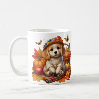 Aangepaste naam schattige puppy mok herfst cadeau