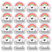 Aangepaste naam Schattige Rainbow Heart Sticker Pa (Voorkant)