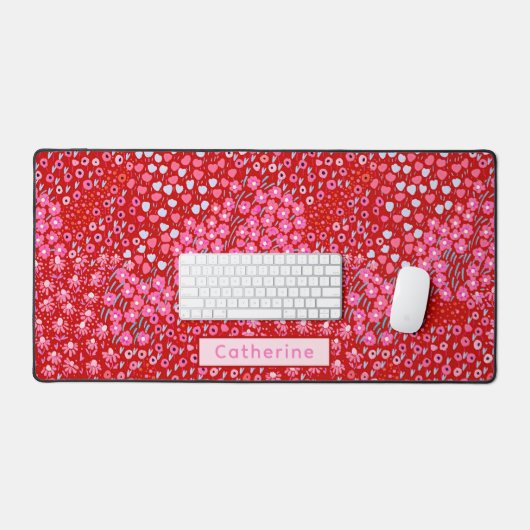 Aangepaste Naam Schattige Rood Roze Bloemen Home K Bureaumat (Keyboard & Muis)