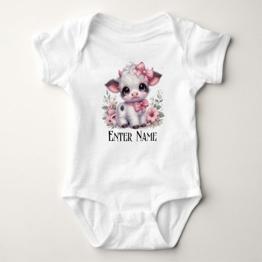 Aangepaste Naam Schattige Roze Baby Meisje Highlan Romper (Voorkant)