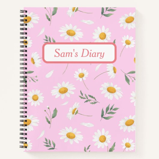 Aangepaste naam Schattige Roze Daisy Diary Notitieboek (Voorkant)