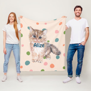 Aangepaste naam schattige schattige kitten stippen fleece deken