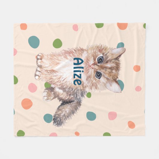Aangepaste naam schattige schattige kitten stippen fleece deken (Voorkant (Horizontaal))