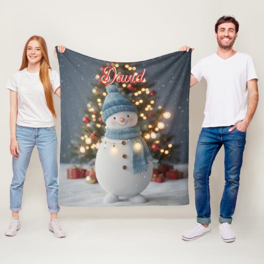 Aangepaste naam Schattige Sneeuwman Kerstmis Fleece Deken (In situ)