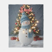 Aangepaste naam Schattige Sneeuwman Kerstmis Fleece Deken (Voorkant)