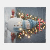 Aangepaste naam Schattige Sneeuwman Kerstmis Fleece Deken (Voorkant (Horizontaal))