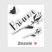 Aangepaste naam Schattige Tulp Bloem en Vlinder Zo Sticker (Vel)