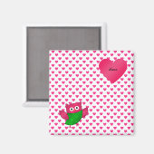 Aangepaste naam schattige uil roze harten magneet (Voorkant / Achterkant)