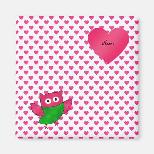 Aangepaste naam schattige uil roze harten magneet (Voorkant)
