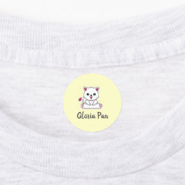Aangepaste naam schattige witte kat op geel labels