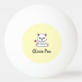 Aangepaste naam schattige witte kat op geel pingpongbal (Voorkant)