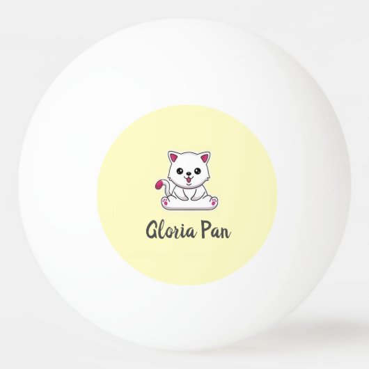 Aangepaste naam schattige witte kat op geel pingpongbal (Voorkant)