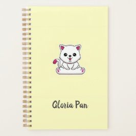 Aangepaste naam schattige witte kat op geel planner