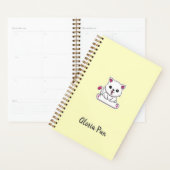 Aangepaste naam schattige witte kat op geel planner (Display)