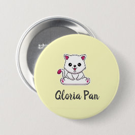 Aangepaste naam schattige witte kat op geel ronde button 7,6 cm