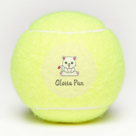 Aangepaste naam schattige witte kat op geel tennisballen