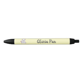 Aangepaste naam schattige witte kat op geel zwarte inkt pen