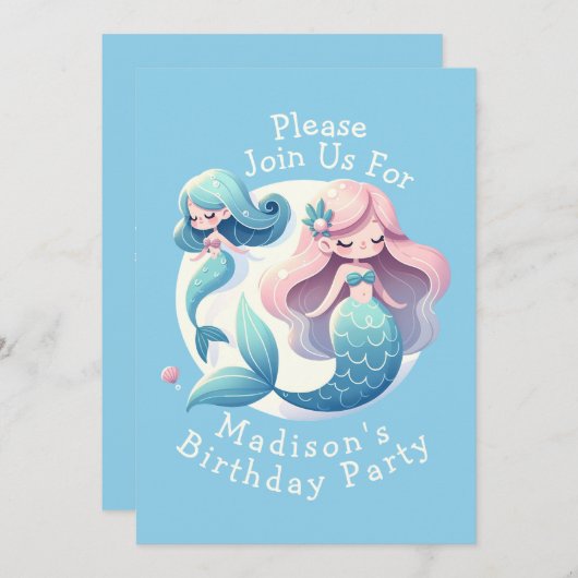 Aangepaste Naam Schattige Zeemeermin Thema Magisch Kaart (Voorkant / Achterkant)