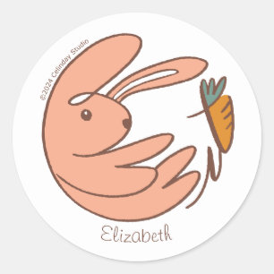 Aangepaste Naam Schattigee Bunny en Wortel Animal Ronde Sticker