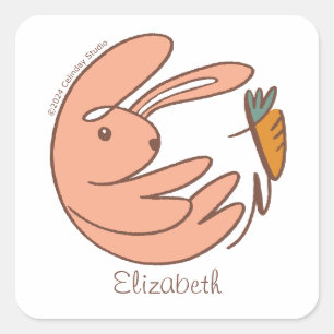 Aangepaste Naam Schattigee Bunny en Wortel Animal Vierkante Sticker
