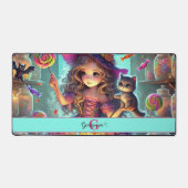 Aangepaste naam Schattigee grillige heks Halloween Bureaumat (Voorkant)