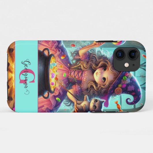 Aangepaste naam Schattigee grillige heks Halloween Case-Mate iPhone Case (Achterkant (horizontaal))