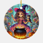 Aangepaste naam Schattigee grillige heks Halloween Keramisch Ornament (Achterkant)