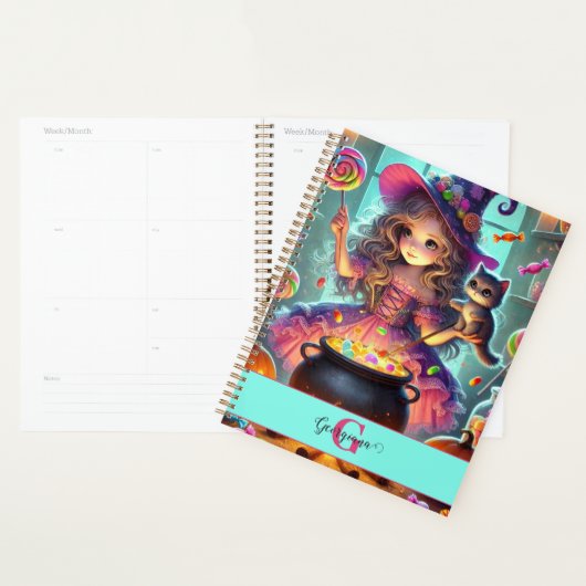 Aangepaste naam Schattigee grillige heks Halloween Planner (Display)
