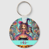 Aangepaste naam Schattigee grillige heks Halloween Sleutelhanger (Achterkant)