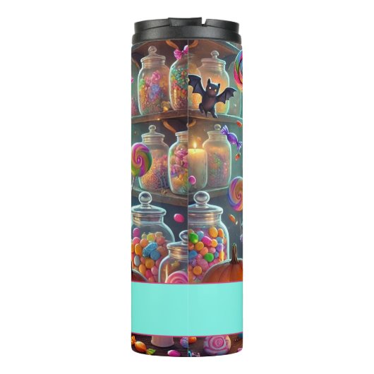 Aangepaste naam Schattigee grillige heks Halloween Thermosbeker (Achterkant)