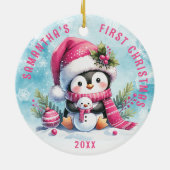 Aangepaste naam Schattigee pinguïn roze eerste ker Keramisch Ornament (Achterkant)