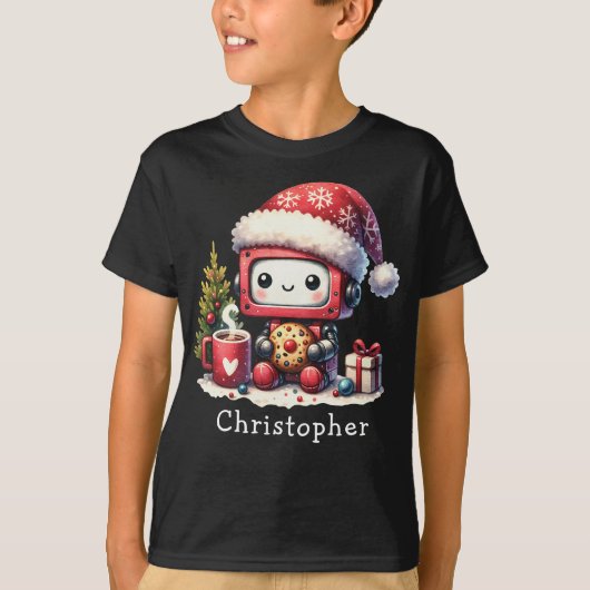 Aangepaste Naam Schattigee Robot Winter Feestdagen T-shirt (Voorkant)