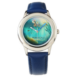 Aangepaste Naam Schattigee Schildpad Oceaan Achter Horloge