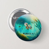 Aangepaste Naam Schattigee Schildpad Oceaan Achter Ronde Button 5,7 Cm (Voorkant /achterkant)