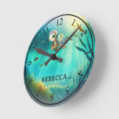 Aangepaste Naam Schattigee Schildpad Oceaan Achter Ronde Klok (Hoek)