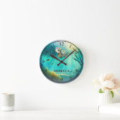 Aangepaste Naam Schattigee Schildpad Oceaan Achter Ronde Klok (Huis)