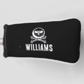 Aangepaste naam schedel golfbal en crossbones golfheadcover (Voorkant)