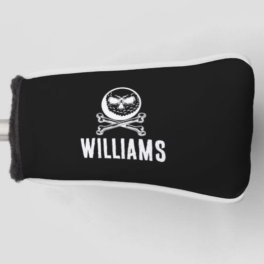 Aangepaste naam schedel golfbal en crossbones golfheadcover (Voorkant)