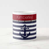 Aangepaste naam scheepsanker strepenpatroon grote koffiekop (Voorkant)