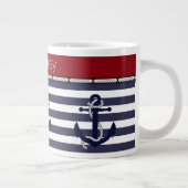 Aangepaste naam scheepsanker strepenpatroon grote koffiekop (Rechts)